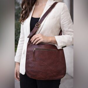 BUFFALO LEATHER HANDBAG MADE AND PURCHASED IN INDIA MAHOGANY COLOR BRAND NEW